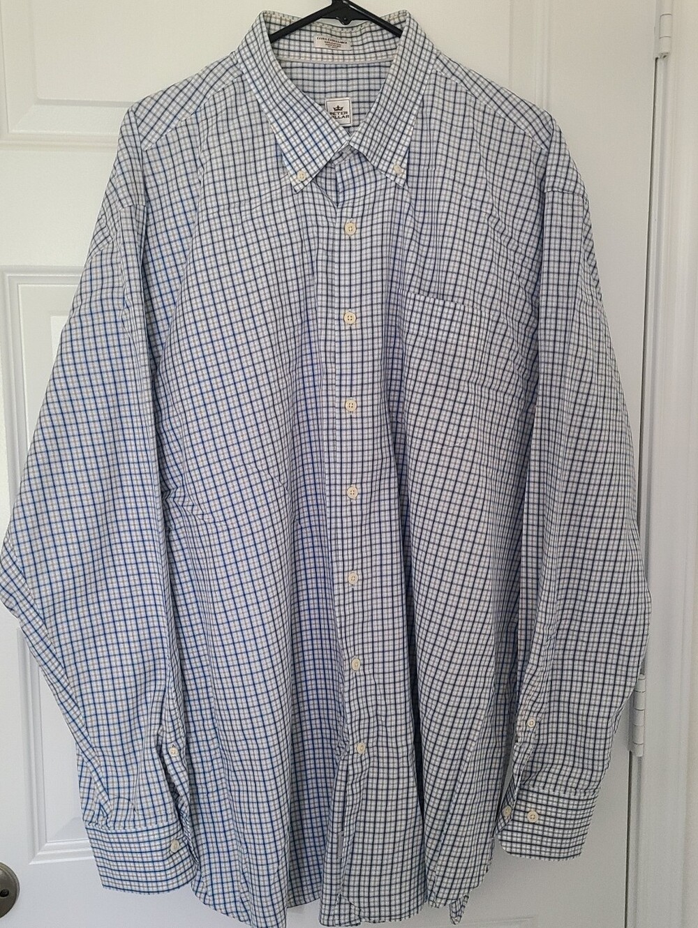 Peter Millar Dress Men Shirt  XXL Cotton White Gray  Brown Plaid Long Sleeve.